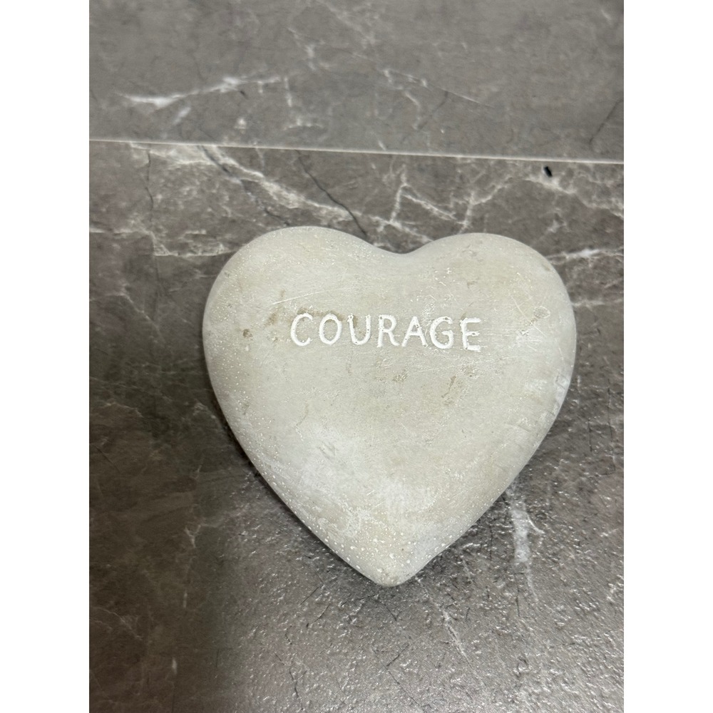 Courage Heart Stone Paperweight Grey Inspirational Desk Decor 4.5 Inch 5296